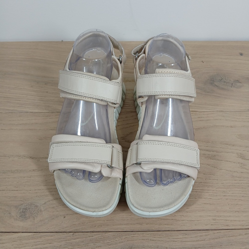 Ecco Sandals Women 8-8.5 Beige Leather Strappy Platform Chunky Comfort - Picture 6 of 11